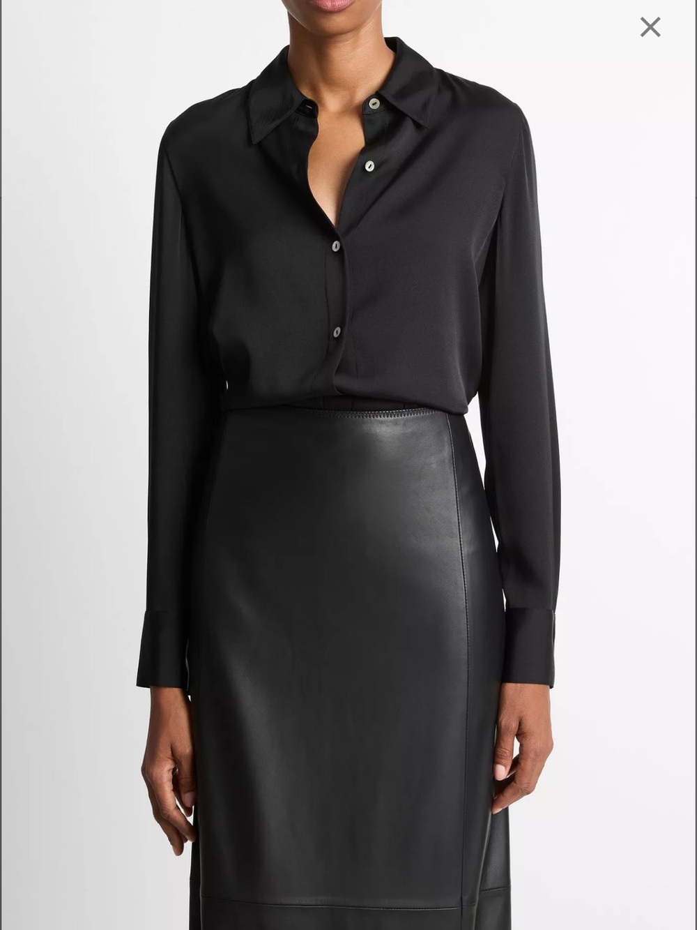 Vince Black Button-Down Silk-Look Blouse